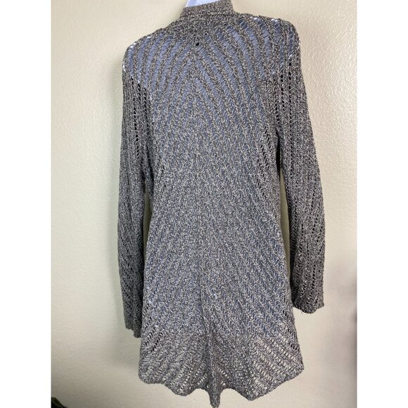 Eileen Fisher Open Knit Cardigan Sweater Size Large Gray Cotton Lightweight - Picture 16 of 16